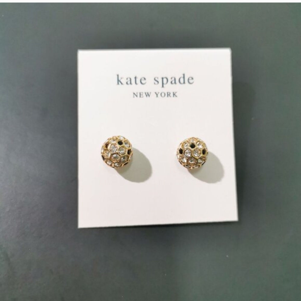 Kate Spade gold crystal pavé dome stud earrings, New With Tags